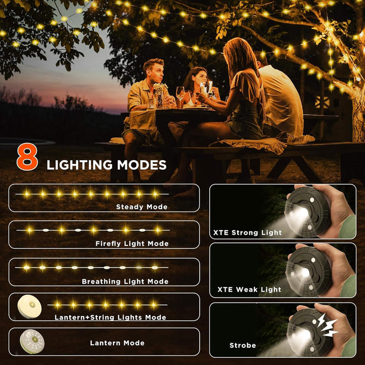 BowLift | 4 in 1 Camp Light – Portable Camping Lantern, String Lights with 8 Lighting Modes, Rechargeable Power Bank for Outdoor Adventures