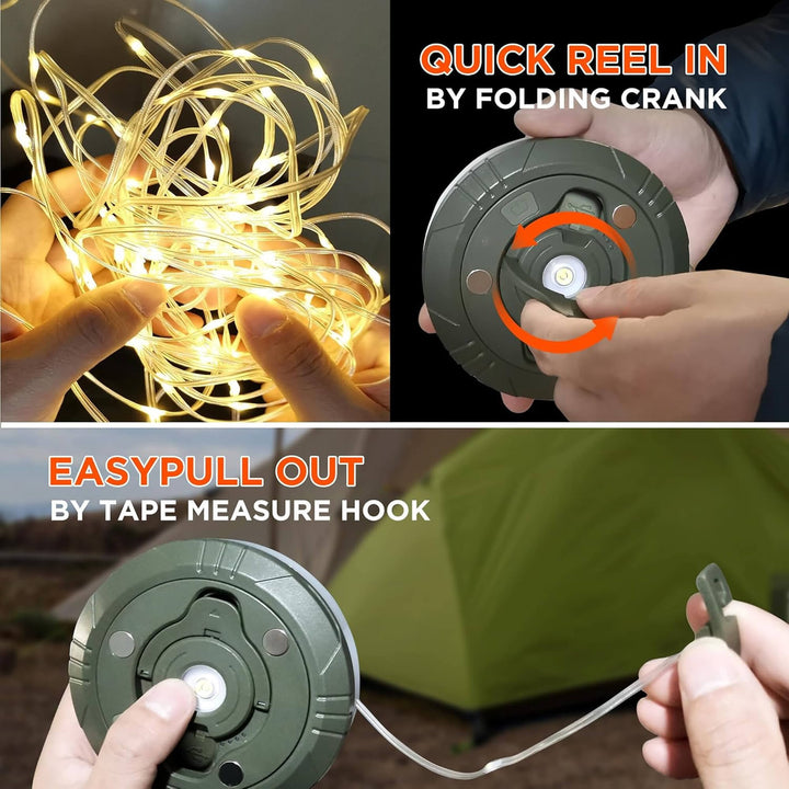 BowLift | 4 in 1 Camp Light – Portable Camping Lantern, String Lights with 8 Lighting Modes, Rechargeable Power Bank for Outdoor Adventures