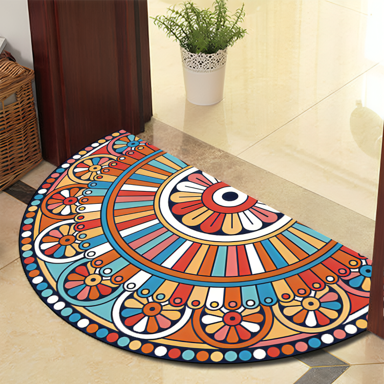 BowLift | Round Mandala Rug - Thick non-slip Mat, machine washable, perfect for living room, hallway and outdoors – Polyester