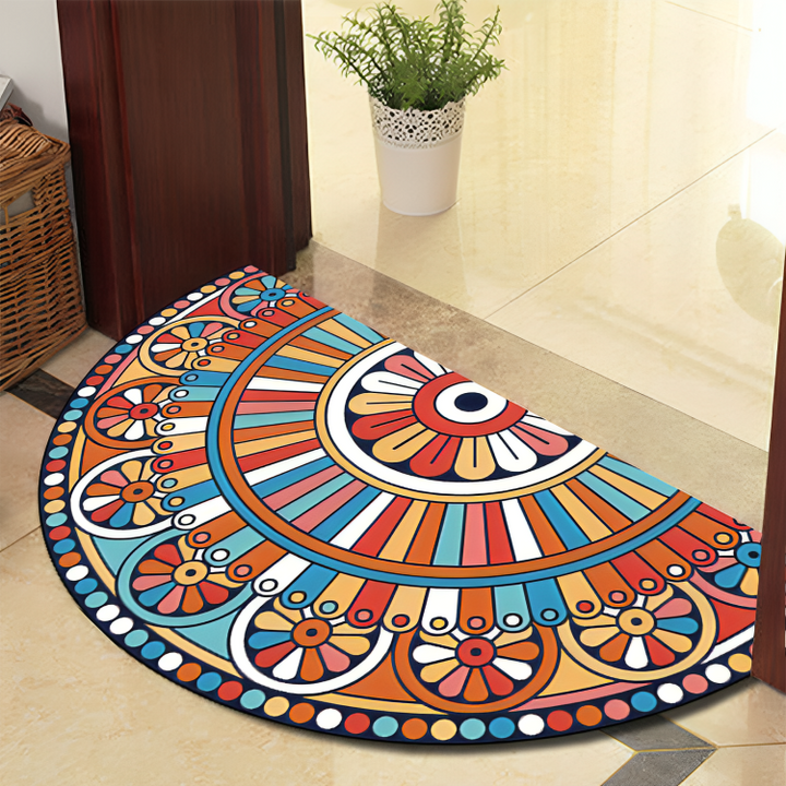 BowLift | Round Mandala Rug - Thick non-slip Mat, machine washable, perfect for living room, hallway and outdoors – Polyester