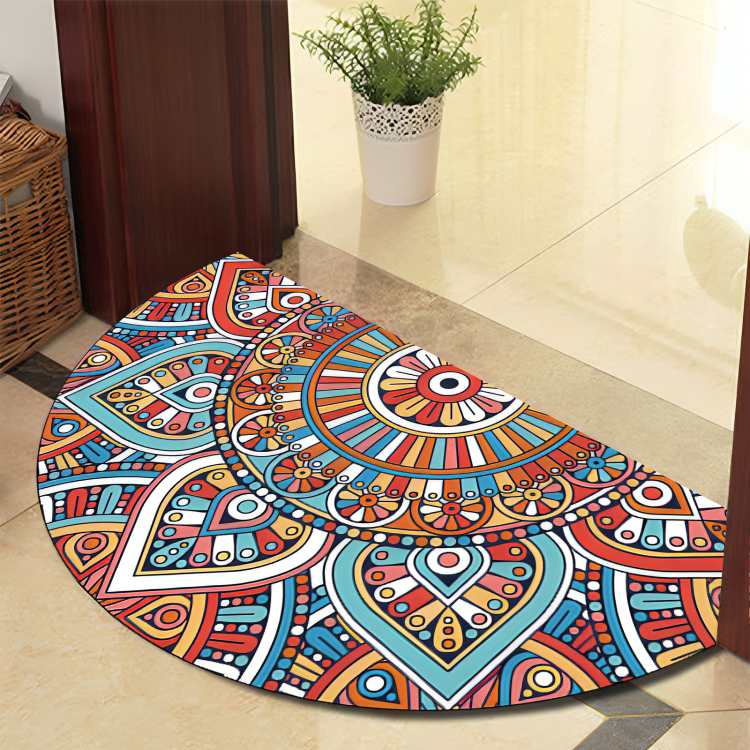 BowLift | Round Mandala Rug - Thick non-slip Mat, machine washable, perfect for living room, hallway and outdoors – Polyester