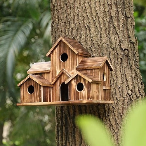 BowLift | Handcrafted Wooden Birdhouse  Tree Birdhouse with 6 Holes