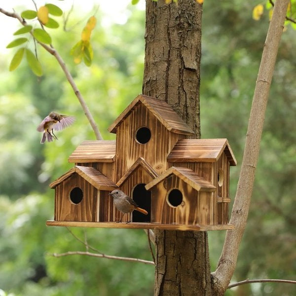 BowLift | Handcrafted Wooden Birdhouse  Tree Birdhouse with 6 Holes