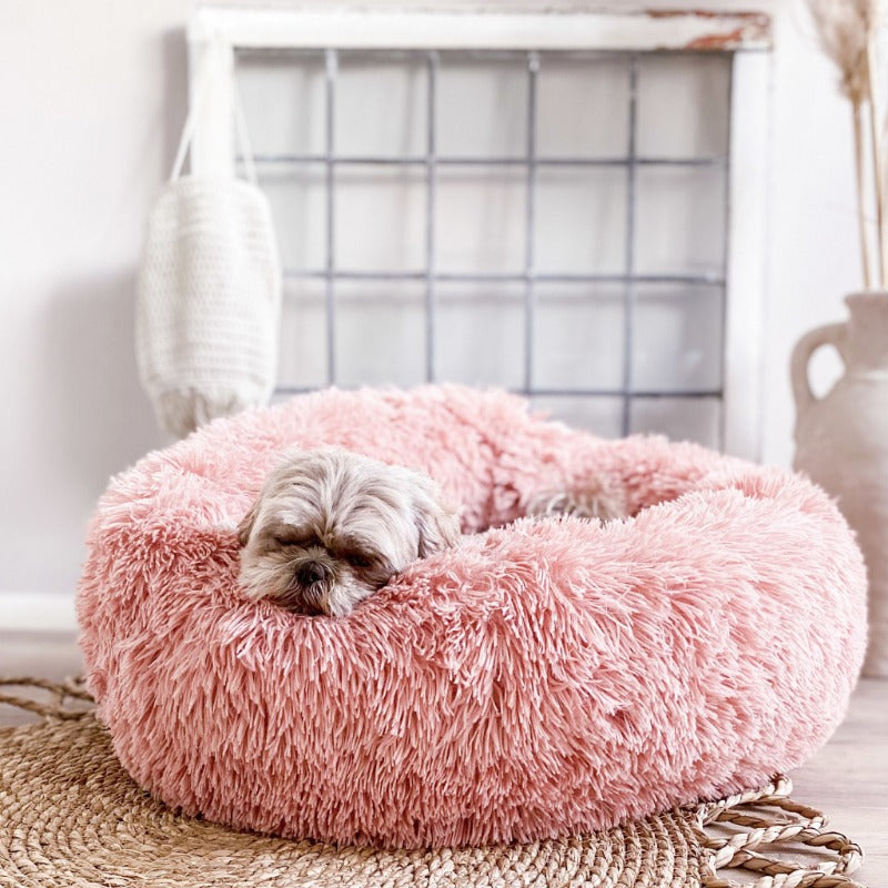 BowLift | Beef Plush Calming Donut Dog Bed for Small to Large Dogs