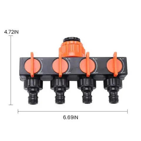 BowLift | 4-Way Metal Garden Hose Splitter with Adjustable Flow Valves