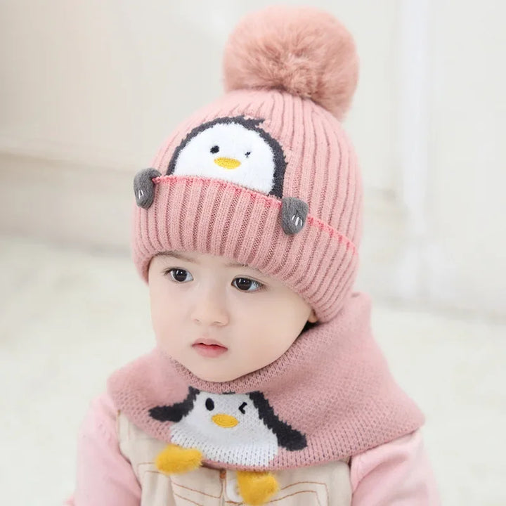 BowLift | Warm Penguin Look – Knit Beanie & Scarf Set for Kids