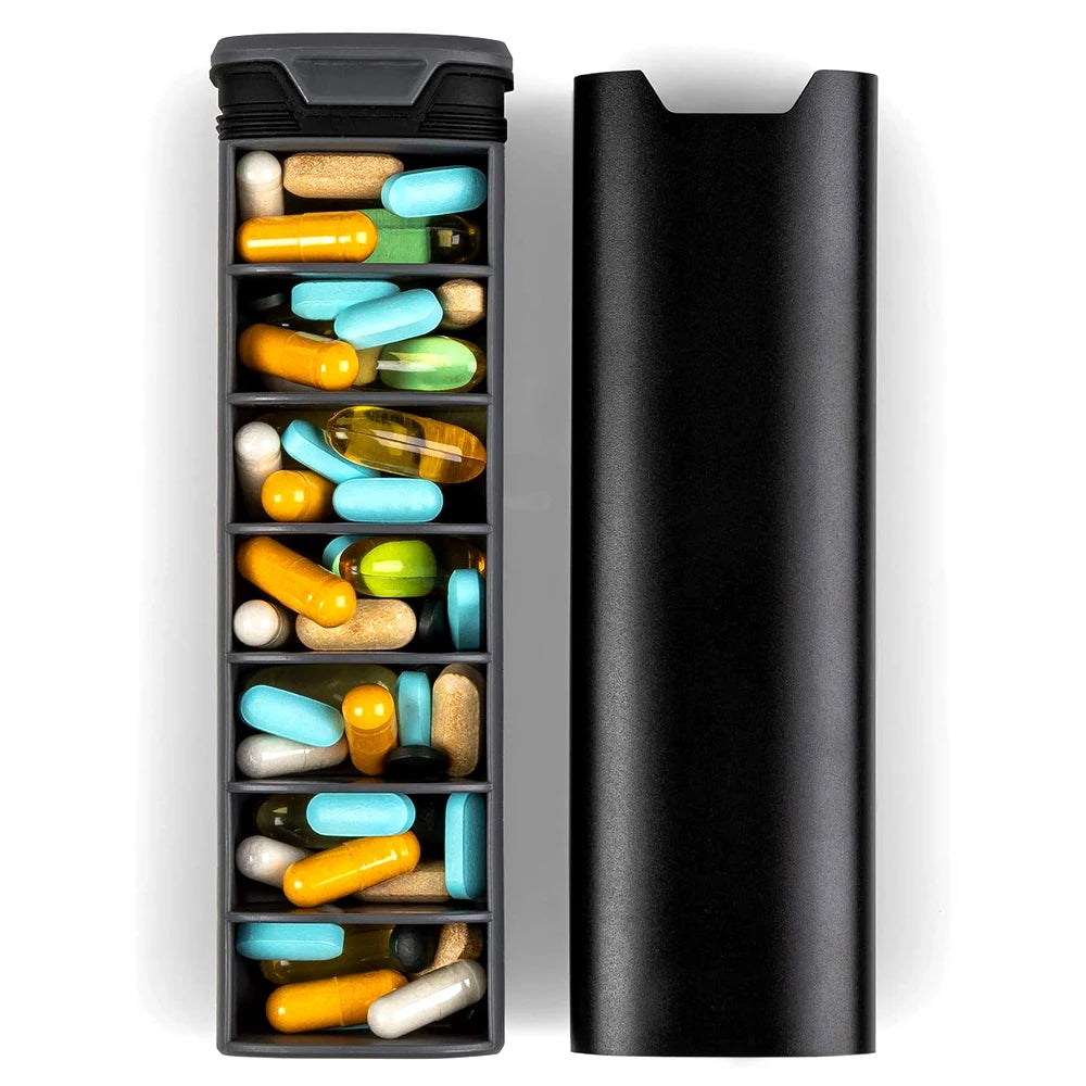 BowLift | MediEase Weekly Pill Organizer – Elegant Wooden & Aluminium Pill Box