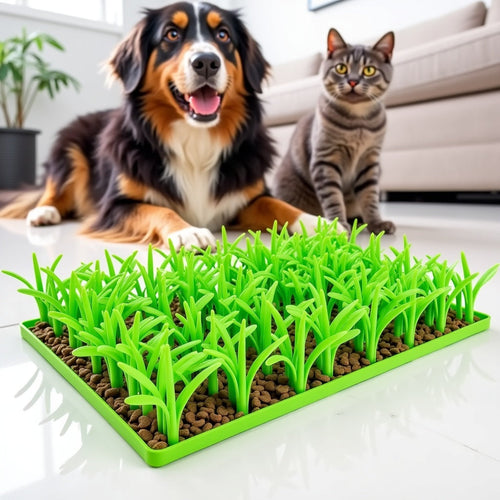 BowLift | Pet Feeding Mat | MealMat Slow Feeder | Interactive Grass Design | Non-Slip Silicone | 14.2