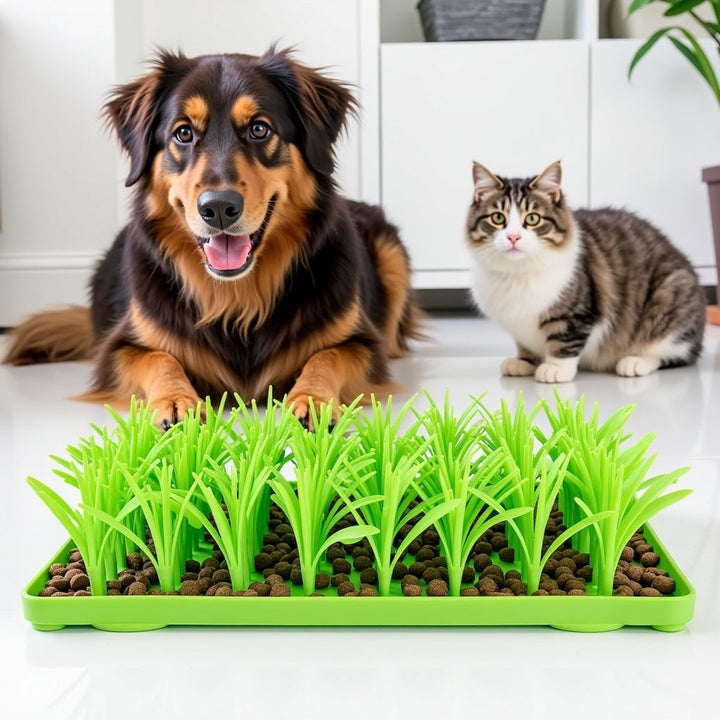 BowLift | Pet Feeding Mat | MealMat Slow Feeder | Interactive Grass Design | Non-Slip Silicone | 14.2" x 6.6"