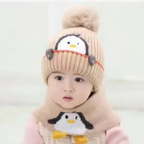 BowLift | Warm Penguin Look – Knit Beanie & Scarf Set for Kids