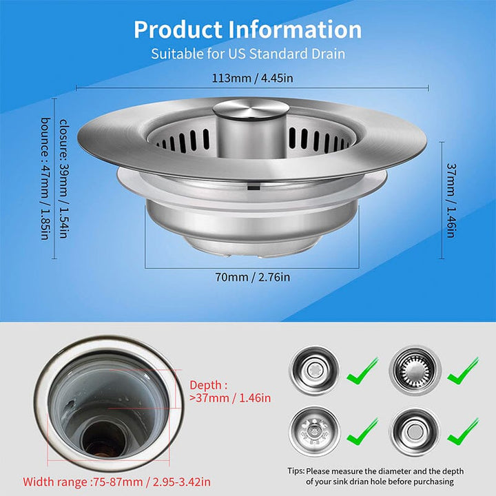 Drain filter stainless steel with pop-up mechanism | Bowlift