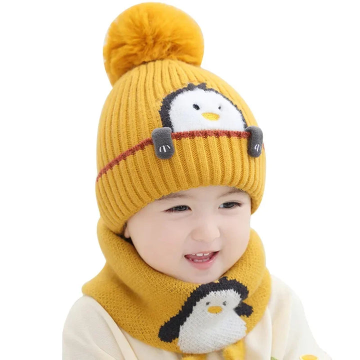 BowLift | Warm Penguin Look – Knit Beanie & Scarf Set for Kids