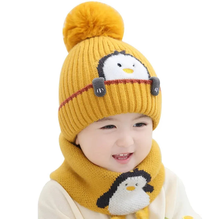 BowLift | Warm Penguin Look – Knit Beanie & Scarf Set for Kids