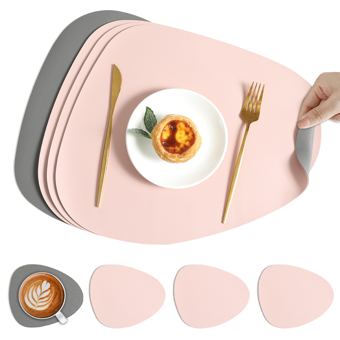 BowLift | Reversible Waterproof Faux Leather Dining Table Placemat Set