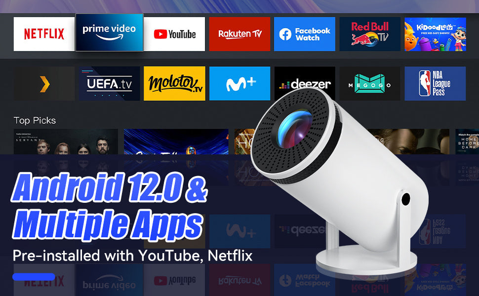 VisionCast 130X – Portable Mini Projector with Android 12 and 130 Inch Projection | Bowlift