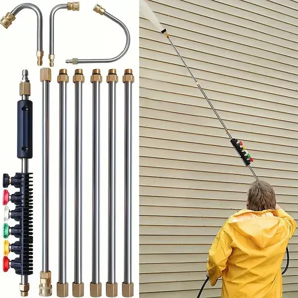 BowLift | Telescoping Pressure Washer Wand | 24 ft Reach | Brass & Stainless Steel | 4000 PSI Rated