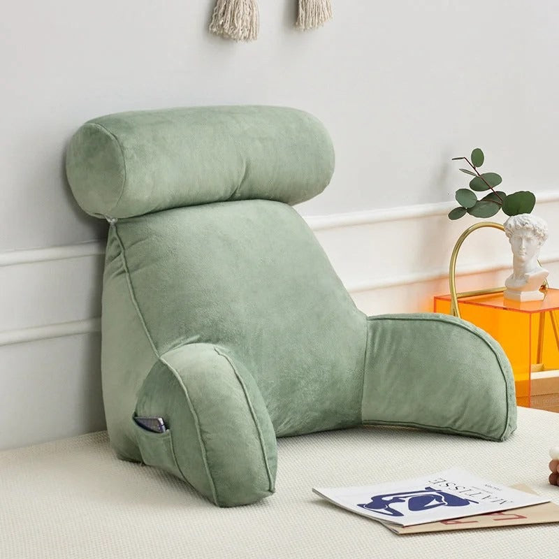 BowLift | Backrest Pillow with Arms | Adjustable Headrest, Soft Velour Cover & Ideal for Couch or Bed Relaxation
