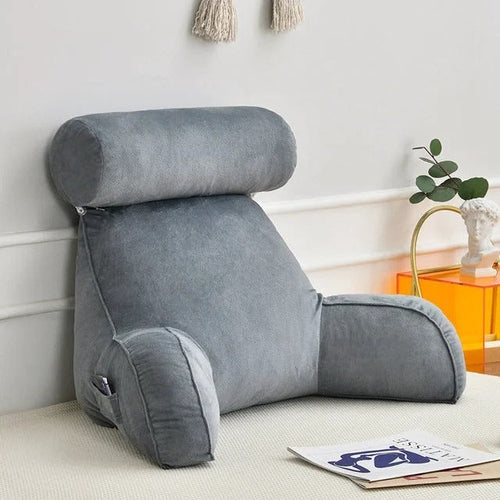 BowLift | Backrest Pillow with Arms | Adjustable Headrest, Soft Velour Cover & Ideal for Couch or Bed Relaxation