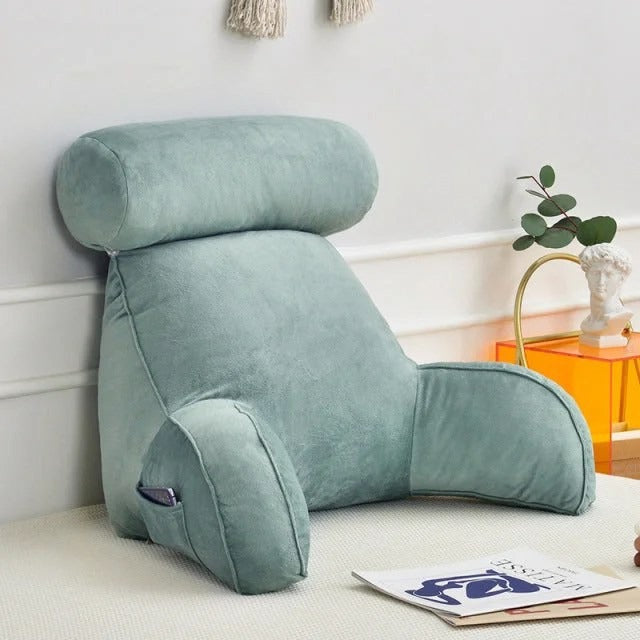 BowLift | Backrest Pillow with Arms | Adjustable Headrest, Soft Velour Cover & Ideal for Couch or Bed Relaxation