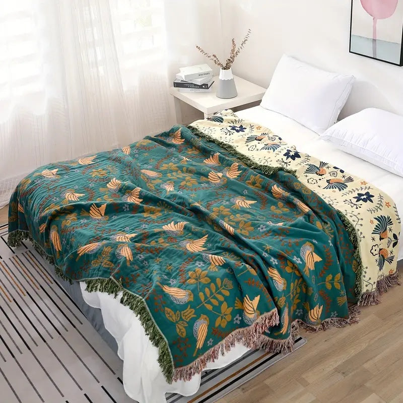 BowLift | Cotton Throw Blanket Nordic Bird Design