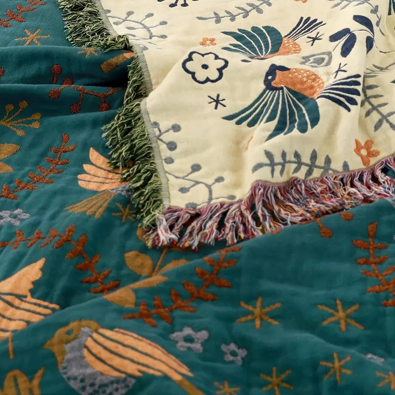 BowLift | Cotton Throw Blanket Nordic Bird Design