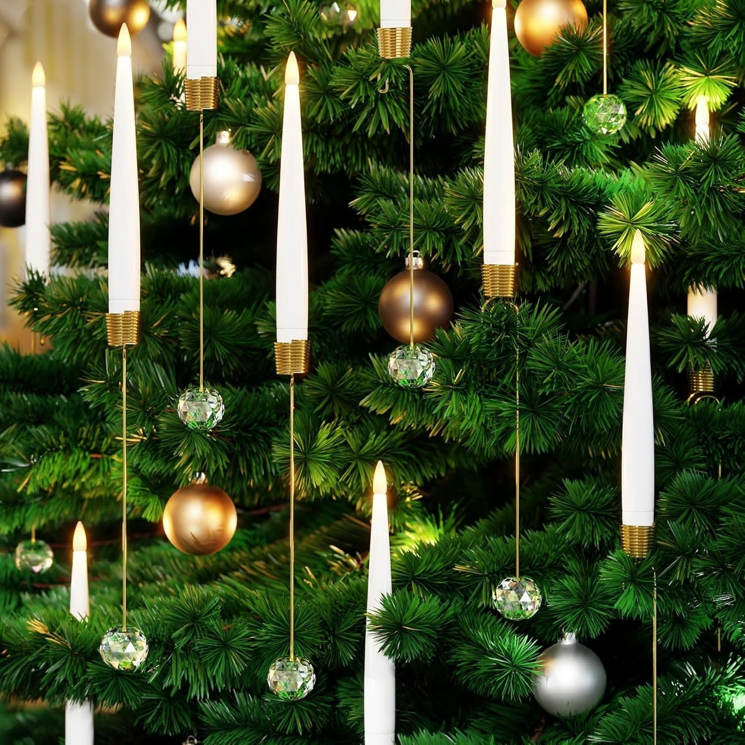 BowLift | LED Christmas tree candles with crystal ball – Realistic flame effect