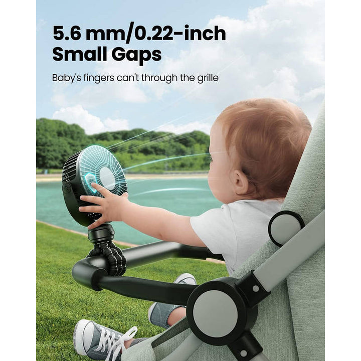 Portable Stroller Fan USB C Rechargeable, 5 Speed Quiet Baby Clip Fan with LED Display 10H Battery for Car Seat Crib Travel | Bowlift