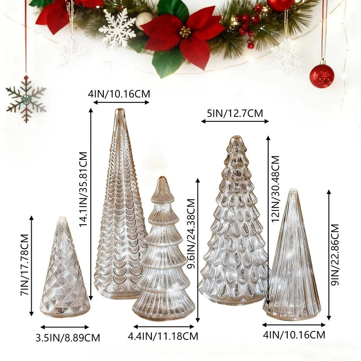 BowLift | GlansPine LED Pine Set – 5-piece Silver Christmas Decoration with Warm Light