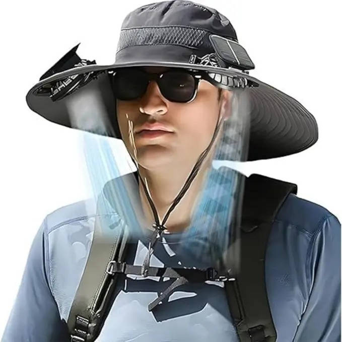 Outdoor Wide Brim Sun Hat with 2 Solar Fans, UV Protection for Men & Women, Cooling Hat for Camping & Hiking | Bowlift