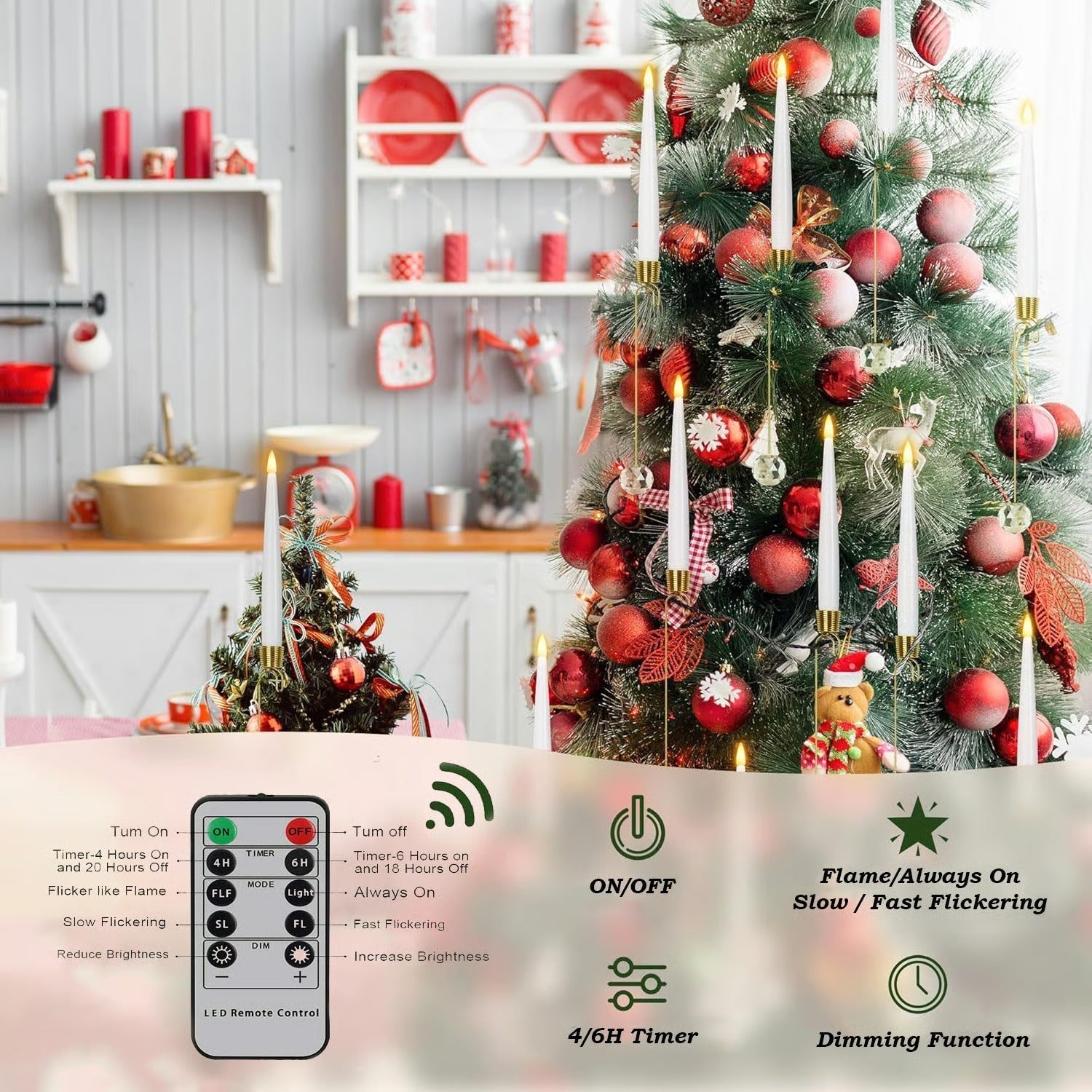 BowLift | LED Christmas tree candles with crystal ball – Realistic flame effect