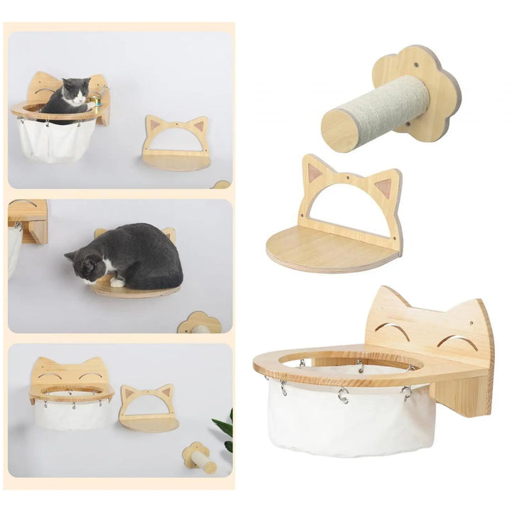 Hanging wooden cat basket Bowlift