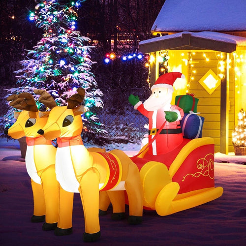 BowLift | Inflatable Santa Claus Christmas Decor -  Inflatable Santa on Sleigh with Reindeer Holiday Decoration
