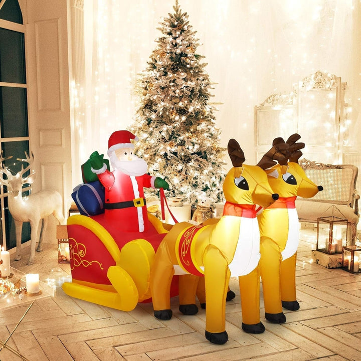 BowLift | Inflatable Santa Claus Christmas Decor -  Inflatable Santa on Sleigh with Reindeer Holiday Decoration