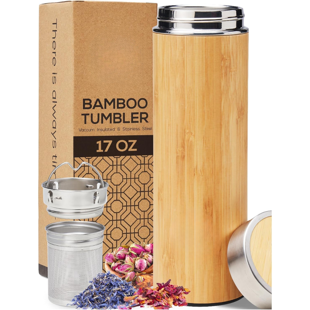 BowLift | Isolated Premium Bamboo Loose Leaf Tea Infuser Bottle - 500ml