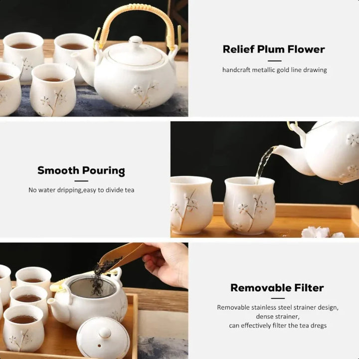 Japanese Tea Pot White Porcelain Chinese Teapot with Stainless Infuser | Bowlift