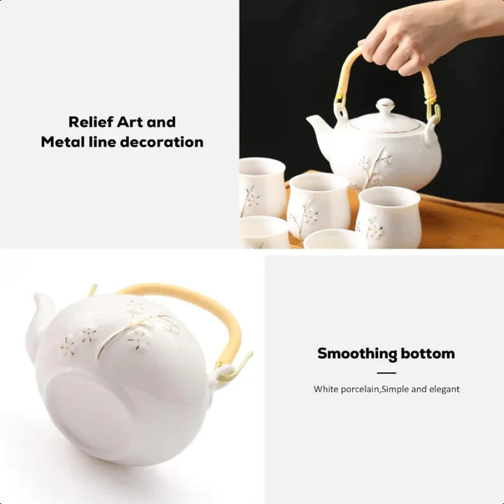Japanese Tea Pot White Porcelain Chinese Teapot with Stainless Infuser | Bowlift