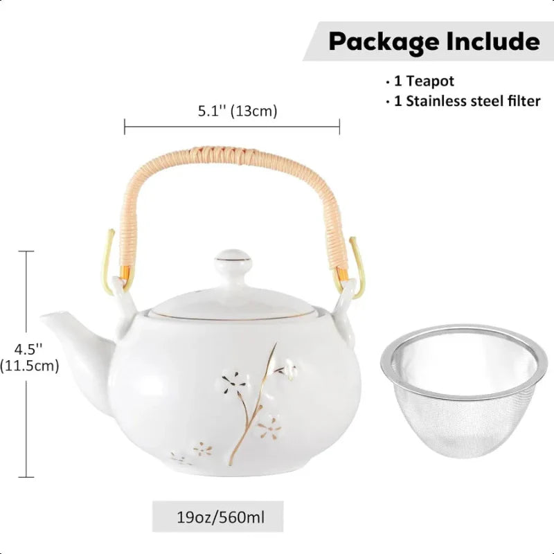 Japanese Tea Pot White Porcelain Chinese Teapot with Stainless Infuser | Bowlift