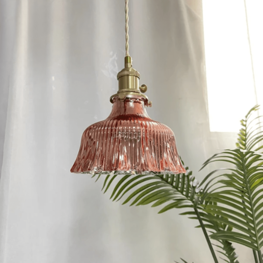 Vintage Scandinavian Glass Pendant Lamp | Retro Design with Copper and Walnut Finish for Dining Room and Bedroom | Bowlift