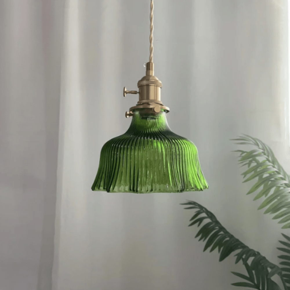 Vintage Scandinavian Glass Pendant Lamp | Retro Design with Copper and Walnut Finish for Dining Room and Bedroom | Bowlift