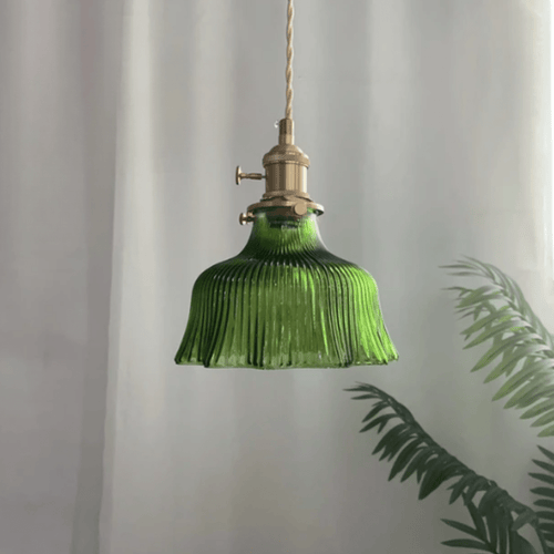 Vintage Scandinavian Glass Pendant Lamp | Retro Design with Copper and Walnut Finish for Dining Room and Bedroom | Bowlift