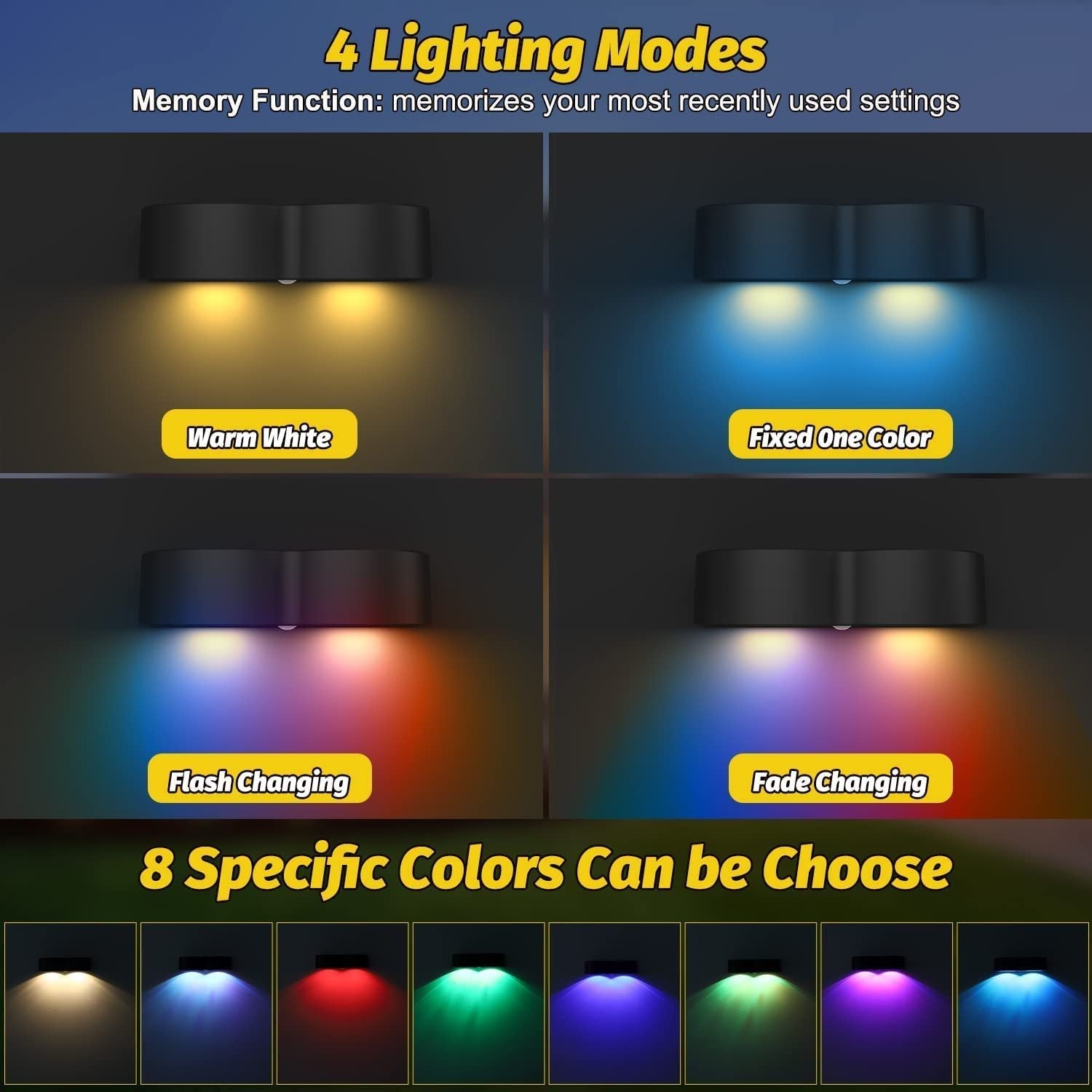 BowLift | Solar fence lights outdoor wall lights Waterproof IP65, Warm white & RGB 8 specific fixed colors for fence wall step deck patio