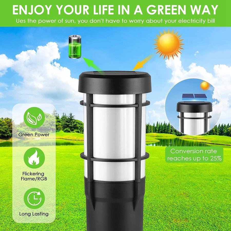 BowLift | Solar Path Lights for Outdoor Use, with Flickering Flame and RGB Color Changing, LED Solar Outdoor Lights for Yard, Garden, Path, Lawn - IP65 Waterproof