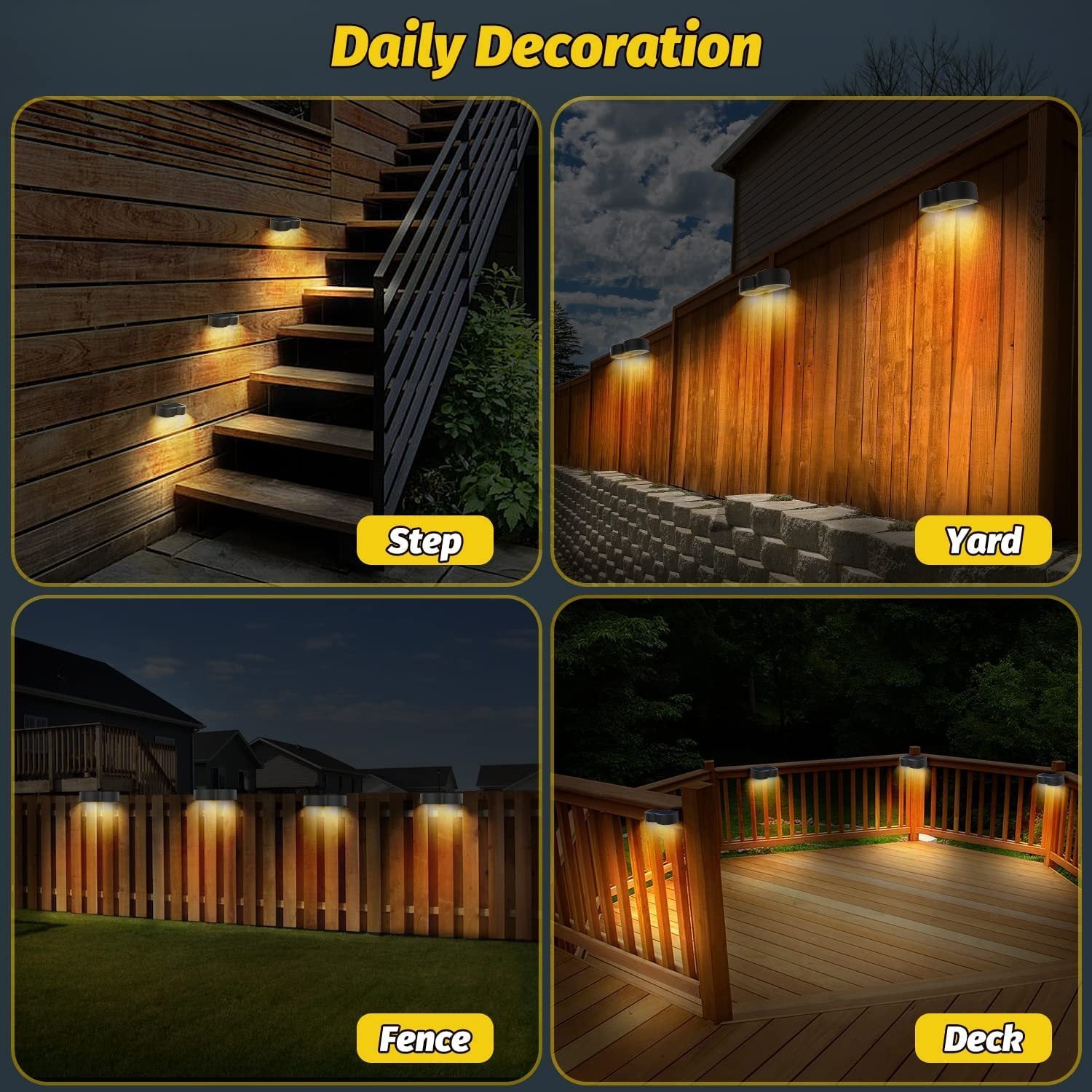 BowLift | Solar fence lights outdoor wall lights Waterproof IP65, Warm white & RGB 8 specific fixed colors for fence wall step deck patio