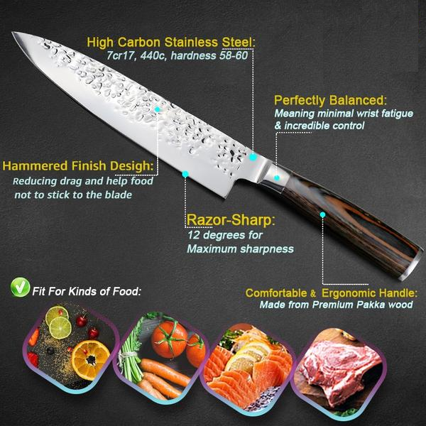 BowLift | Santoku Japanese Chef Knife 8" Hand sharpened High Carbon Steel Knife