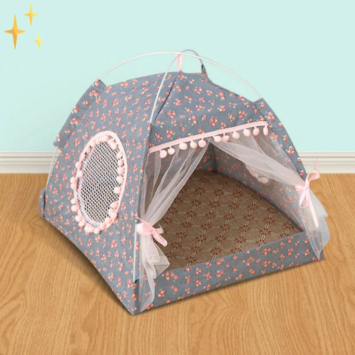 Cozy Retreat Pet Tent with CurtainS Bowlift