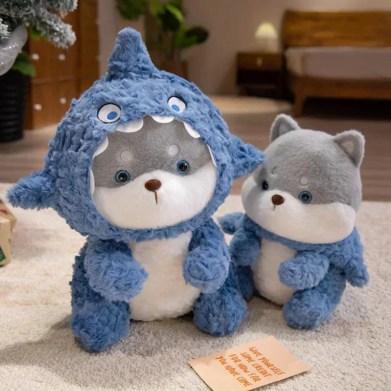 BowLift | Fluffy Dog & Cat in Shark Outfit Plushie