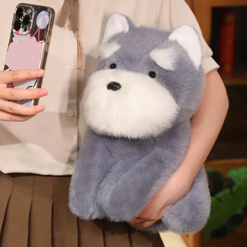 BowLift | Fluffy Gray Biege Schnauzer Dog Plushie