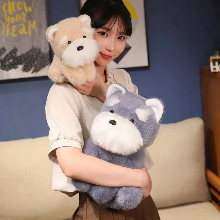 BowLift | Fluffy Gray Biege Schnauzer Dog Plushie