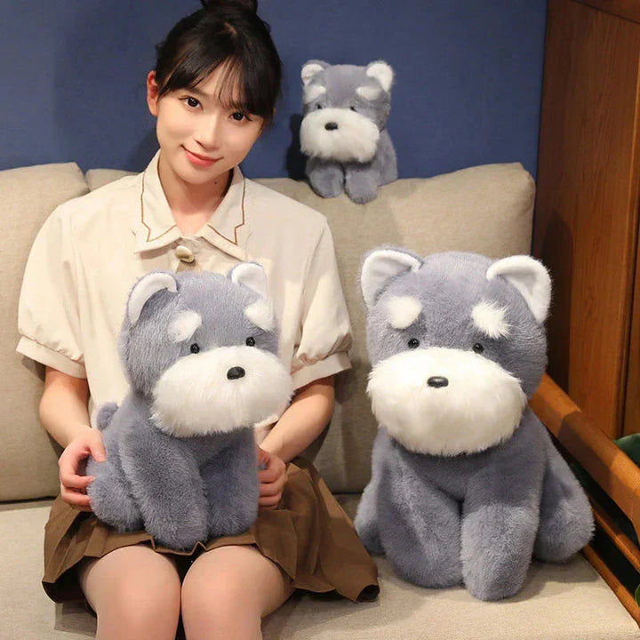BowLift | Fluffy Gray Biege Schnauzer Dog Plushie