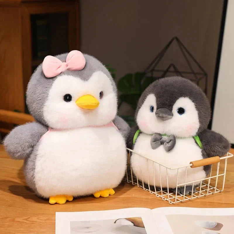 BowLift | Fluffy Gray Penguin Plushie with Turtle Backpack